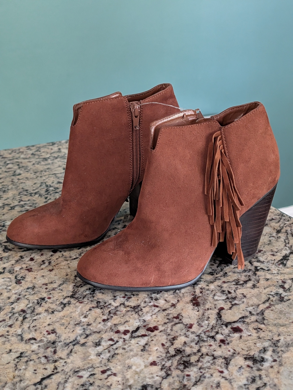 Carlos By Carlos Santana Tempe Fringed Ankle Booty-Suede Brown Sz 7